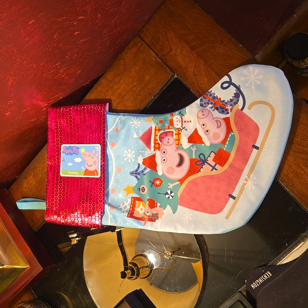 NWT Ruz Peppa Pig Christmas Stocking Red/Pink Sequin Top -approx. 15"